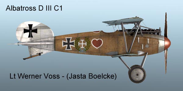 Albatros D III C1 of Werner Voss whilst serving with Jasta Boelcke Werneth Voss's Albatros D III C1 whilst he was serving with Jasta Boelcke
